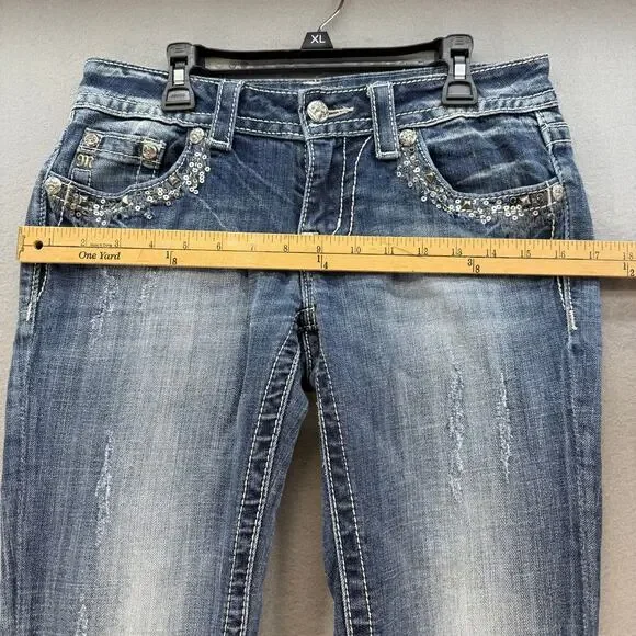 Miss Me Jeans Women's 27x31 (4) Blue Bootcut Rhinestone Pocket Flaps Studding - Picture 13 of 16